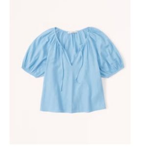 Abercrombie & Fitch Short-Sleeve Linen-Blend Peasant Top Blue